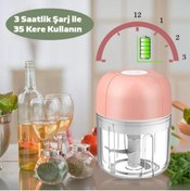 Resim Westus Kablosuz 250 Ml Basmalı 3 Bıçaklı Sebze Meyve Ve Et Doğrayıcı Öğütücü Şarjlı El Mutfak Rondosu 