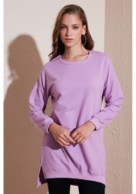 Resim Lela Modest Pamuklu Bisiklet Yaka Oversize Fit Bayan Tunik 5864896 Lila 