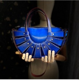 Resim Carıdea El Yapımı Hakiki Deri Bayan Çanta, Clutch, El Omuz Çantası V76 Mavi 