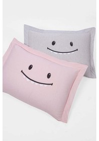 Resim 2li Yastık Kılıfı Oxf. Lububu Pembe Gri Siyah-kahve 