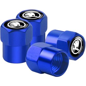 Resim İKTUNING SKODA SİYAH LOGOLU ALÜMİNYUM KAPLAMA 4 ADET SİBOP KAPAK (MAVİ) 