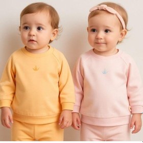 Resim Zekids Kız Bebek 2 Li Organik Basic Pembe Ve Turuncu Sweatshirt Seti-16181 Çok Renkli 