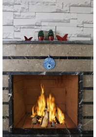 Resim Mavi Beyaz Cam Nazar Boncuğu, El İşçiliği Cam Duvar Süsü, Nazarlı 