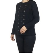 Resim Kadın Mimoza Önü Taşlı Büyük Beden Kışlık Bluz Siyah 