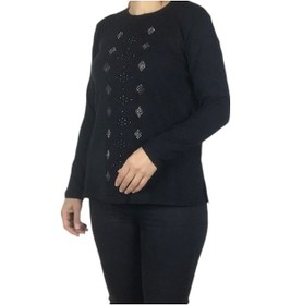Resim Kadın Mimoza Önü Taşlı Büyük Beden Kışlık Bluz Siyah 