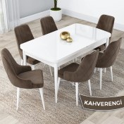 Resim Canisa Concept Lia Serisi, 80 x 132 cm Açılabilir Mutfak Masa Takımı, Beyaz Masa 6 Sandalye 