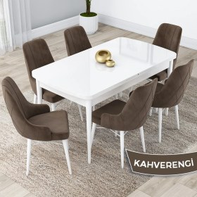 Resim Canisa Concept Lia Serisi, 80 x 132 cm Açılabilir Mutfak Masa Takımı, Beyaz Masa 6 Sandalye 