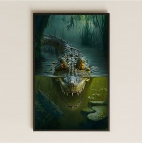 Resim Yarı Suda Görünen Timsah Dijital Sanat Pleksi Tablo 