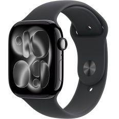 Resim Apple Watch Series 11 GPS 42mm Simsiyah Alüminyum Kasa Siyah Spor Kordon S/M MEQT4TU/A 