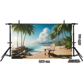 Resim Venspor Tropik Plaj Temalı Arkaplan ile Ahşap Sandalye 200x150cm Duvar Örtüsü Fon 