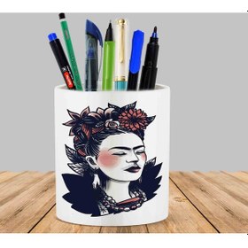 Resim Kahlo Baskılı Kaktüs Sukulent Saksı Kalemlik 