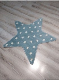 Resim Antialerjik Çocuk Halısı Kds14 Mavi Yıldız Şekli 120X120 Cm 