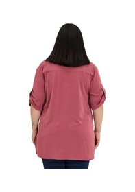 Resim Disentis Modest Büyük Beden Yakası Düğme Ve Pat Detaylı Kolu Apoletli Gül Kurusu Bluz 