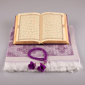 Resim Asetat Kutulu Mor Kadife Kuran-ı Kerim Seti 