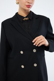 Resim Mizalle Renkli Astarlı Siyah Blazer Ceket 