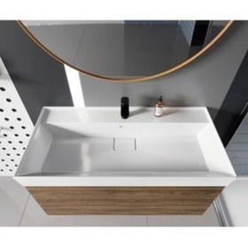 Resim TURKUAZSERAMİK Turkuaz Cerastyle Sharp Etajer Uyumlu Lavabo Damlalıklı 100*48 Cm 