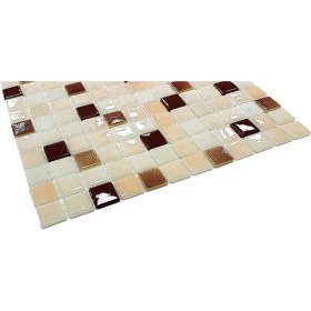 Resim MozaiKristaL Mutfak Tezgah Arası, Havuz, Banyo, Sauna, Spa, ve Tüm Yüzeyler İçin. 25X25MM Krem-Kahve Mix. 31.5X31.5CM. Fileli Cam Mozaik. ( 5 File=0.5 M2 Fiyatıdır ) 