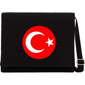 Resim Ay Yıldız Siyah Kanvas Postacı Çantası - Siyah 