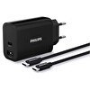 Resim Philips DLP2621C USB-A ve USB-C Bağlantısı Type-C Kablolu Duvar Şarj Adaptörü 