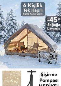 Resim Meleni Home Tek Kapılı 6 Kişilik Kamp Çadırı - 4 Mevsim Su Geçirmez Şişme Kamp Çadırı 300x210 cm 