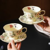 Resim 1 adet Yüksek Değer Çiçek ve Kuş Kahve Fincanı ve Tabak, Retro Tarzı Altın İzli Seramik Fincan, Ev Sonu Çay Bardağı, Altın İzli Çiçekli Çay Fincanı, Hediye, Favori Seçim 