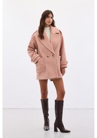 Resim Sateen Buklet Kısa Kaban - Pudra-136595 Pudra 