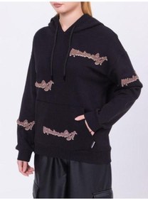 Resim Kız Çocuk Kapüşonlu Punch İşlemeli Şardonlu Kapüşonlu Sweatshirt-13457-siyah Siyah 
