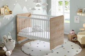 Resim BW - 1026 Pratik Kademeli Tekerlekli Bebek Beşik Ahşap 60x120 