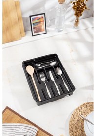 Resim Akrilik Siyah Ayarlanabilir Çekmece İçi Kaşıklık & Çekmece İçi Organizeri 35 28 5 / 35 44 5 Siyah 