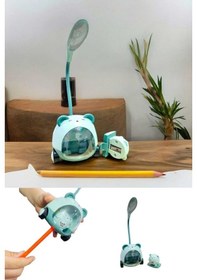 Resim Sevimli Ayıcık Çocuk Masa Gece Lambası - Hazneli Kalem Traşlı Kalemlik Masa Lambası Çok Renkli 