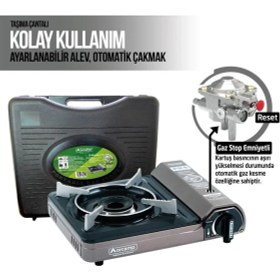 Resim Orcamp Kamp Ocak Gaz Stop Emniyetli CK-505 Gri ve 4 Adet 227 Kartuş Gkh 