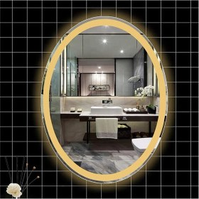 Resim Global Led Mirror 73X93 cm Kumlamalı Elips Ledli Ayna Banyo Aynası Dekoratif Ayna Boy Ayna Salon Duvar Ayna 