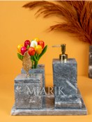 Resim MIARIK DESIGN & DEKORASYON Dekoratif Mermer Düz Kare 5 Li Banyo Seti Takımı 
