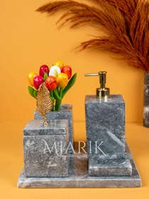 Resim MIARIK DESIGN & DEKORASYON Dekoratif Mermer Düz Kare 5 Li Banyo Seti Takımı 