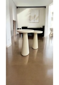 Resim Wood Wooden Ahşap Krem Renk 2'li Set Mantar Yan Sehpa Fiskos 