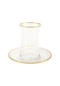Resim Alizee Cam Kesme Gold Rimli 12 Parça Çay Bardağı Seti - Şeffaf - 170 Ml Renkli 