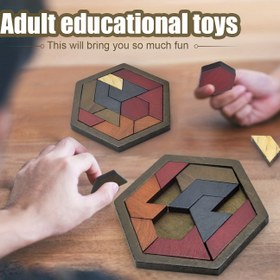 Resim 1 Takım Altıgen Tangram Bulmaca, Ahşap Bulmaca Oyuncakları, Yetişkinler için Zorlayıcı Ahşap Beyin Egzersizleri, Aileye Uygun Taşınabilir Bulmacalar ve Oyunlar, Cadılar Bayramı, Noel, Şükran Günü Hediyesi, Parti Oyunları ve Etkinlikleri İçin 