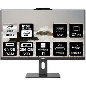 Resim Msı Pro AP272P Intel Core I5 14400 64GB 256GB SSD 27" Fhd Windows 11 