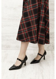 Resim Gönderi(R) Gönderi R Siyah Rugan Sivri Burun Kadeh Ökçe Mary Jane Ayakkabı Siyah Rugan 