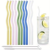 Resim Onlu Dalgalı Cam Şişeler, Tekrar Kullanılabilir Renkli Cam Şişeler, İki Temizleme Fırçasıyla Gelir, Isıya Dayanıklı, Smoothies, Çay, Kahve, Süt, ve Kokteyller için Mükemmel, Mutfak Gereçleri, Parti Malzemeleri, 20Cm/7.8 İnç. 