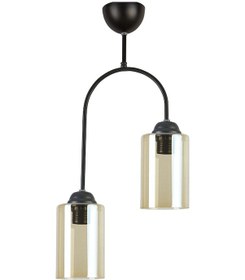 Resim Luna Özel Tasarım Modern Plafonyer Salon Siyah Renk Silindir Bal Camlı 2 Li Avize Diğer 