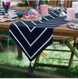 Resim Ikat Lacivert Püsküllü Runner Ve Yuvarlak Servis Altlığı & Supla 