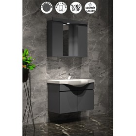 Resim Yıldız Banyo Dolabı 80 cm Komple Antrasit Gri Mat 