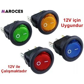 Resim Maroces-Ic-131A Yuvarlak Işıklı Anahtar On-Off 3P 12Volt 20A Marin 20Mm 50 Adet-Sarı 