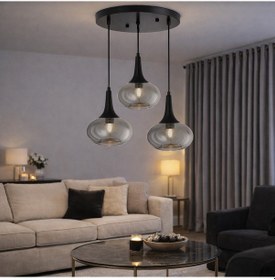 Resim Tt602-3y-sy-füme Tt Ayd. Mat Siyah - Füme 3 Lü Hunili Tom. Avize Siyah - Füme 