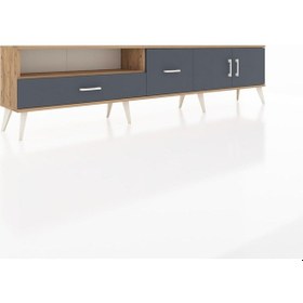 Resim Arges Tv Ünitesi 2 Raflı 2 Çekmeceli 2 Kapaklı 220x30x51 Çam-antrasit Antrasıt/antrasıt - Atlas Çam 