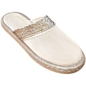 Resim Flora 172 Kadın Taşlı Fileli Düz Taban Terlik Ten Siyah 