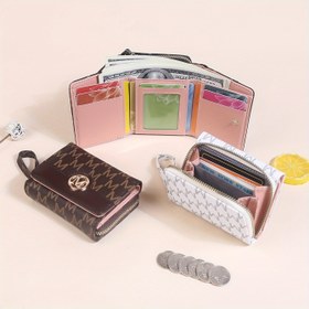 Resim Kadınlar İçin Şık Tarzda Çoklu Kart Yuvası ile Moda Harf Baskılı Klap Fermuarlı Mini Cüzdan 
