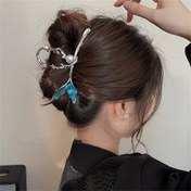 Resim Kadınlar için Vintage Minimalist Kelebek Saç Tıraşı, Büyük Metal Saç İğnesi ile Taklit İnciler, Şık Top Knot Saç Aksesuarı, Tek Parça 