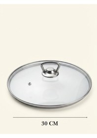 Resim Isıya Dayanıklı Cam Tencere Tava Kapağı - Metal Kulplu Buhar Delikli Yedek Kapak 30 Cm Şeffaf 